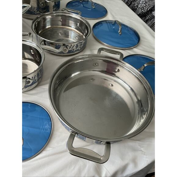 VINTAGE BLUE WILLOW 12 Pc Set Cuisine Cookware 18/10 Stainless Steel 3 Ply Base - Picture 11 of 16